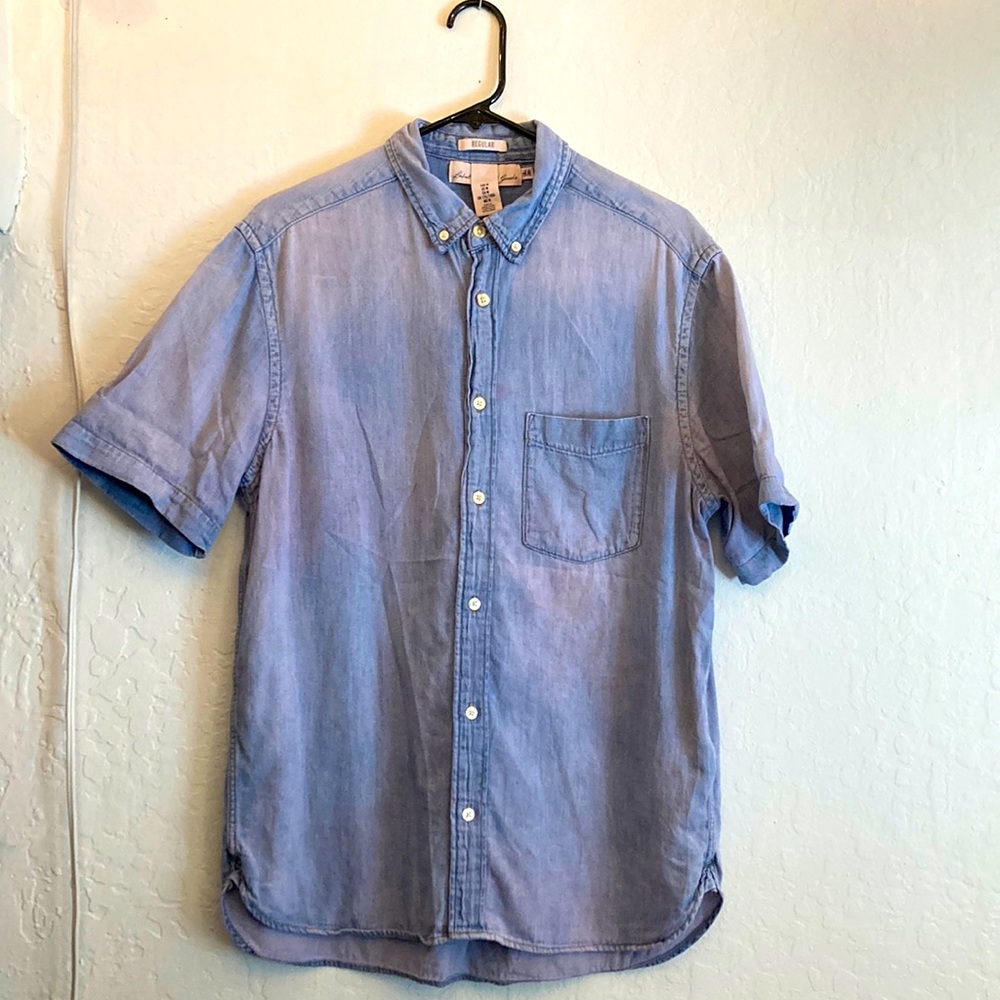 Blue/Pink Short Sleeve Denim Button Up
